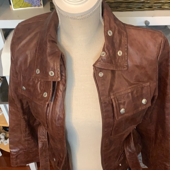 Mitici Anni 60 Fitted Brown Leather Jacket Small - Picture 2 of 15
